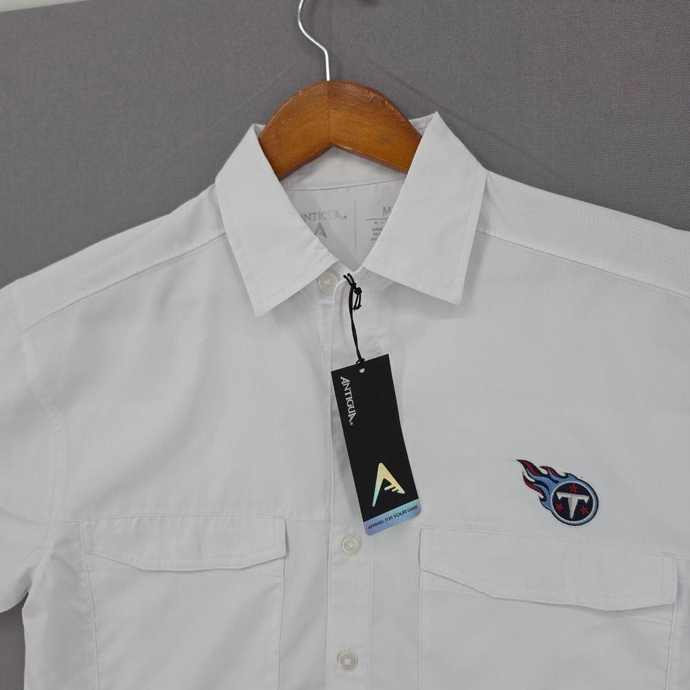 Antigua Tennessee Titans NFL Shirt Mens Medium White Short Sleeve Vented Button